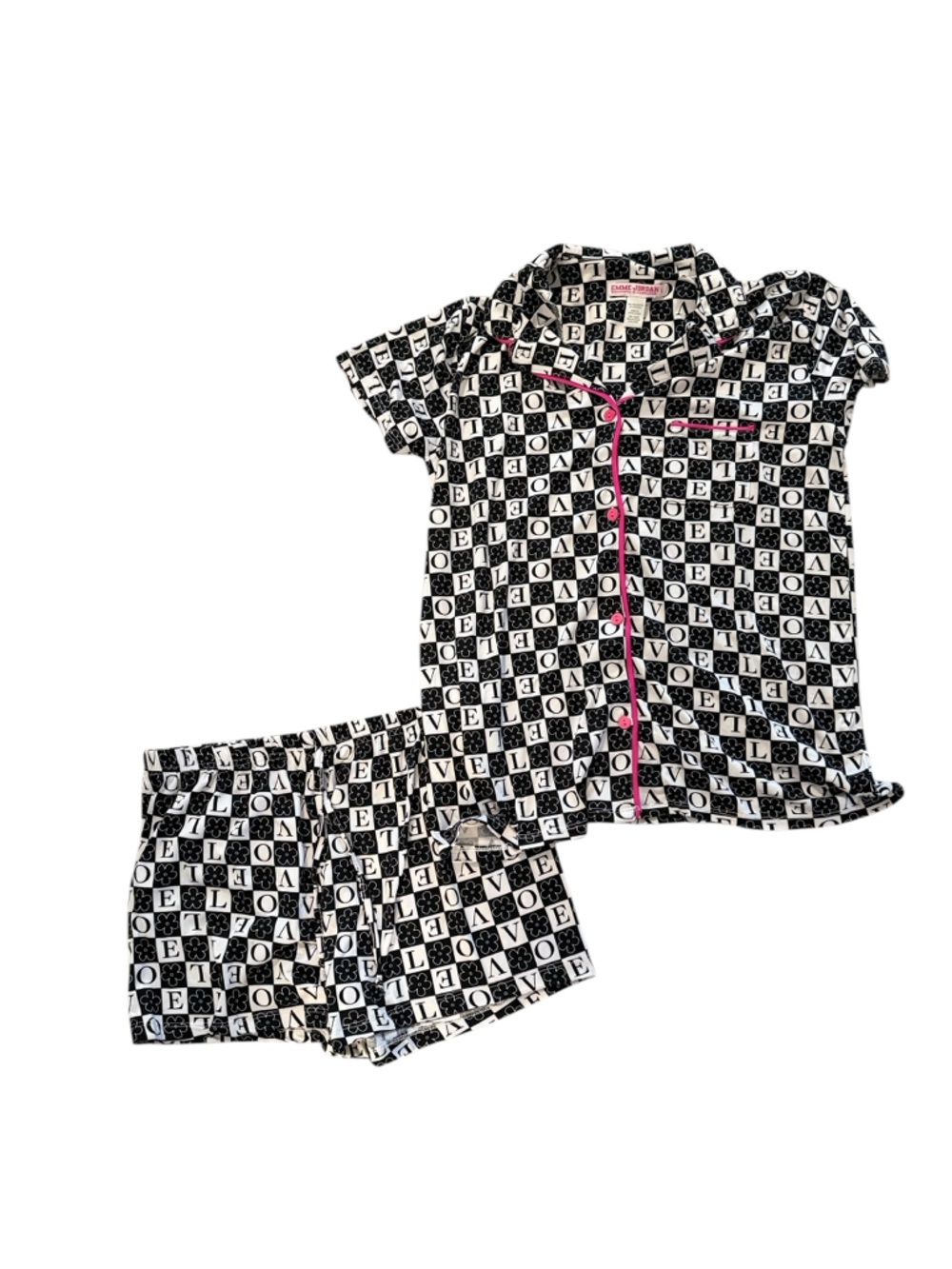 Jordan Black & White Checker Pajama Set with Pink Piping